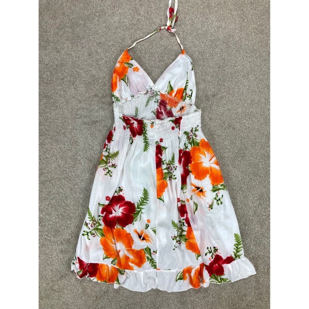 Tropical Floral Babydoll Halter Mini Dress Womens S White Summer Boho Beach Chic - Picture 3 of 7